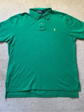 Polo Ralph Lauren Green Custom Fit Short Sleeve Polo XL Yellow Pony 100% Cotton